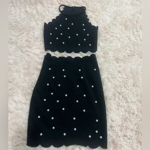 Black Two-Piece Set with Pearl Accents